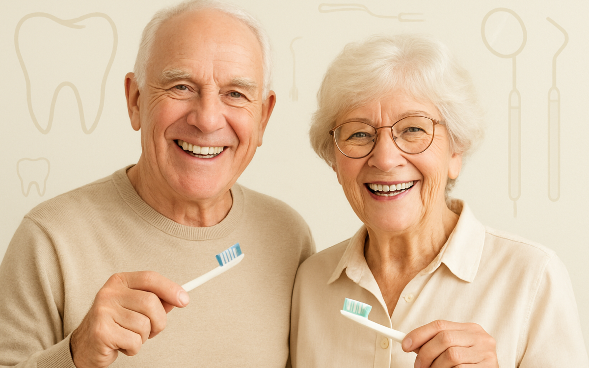 Idosos cuidando dos dentes